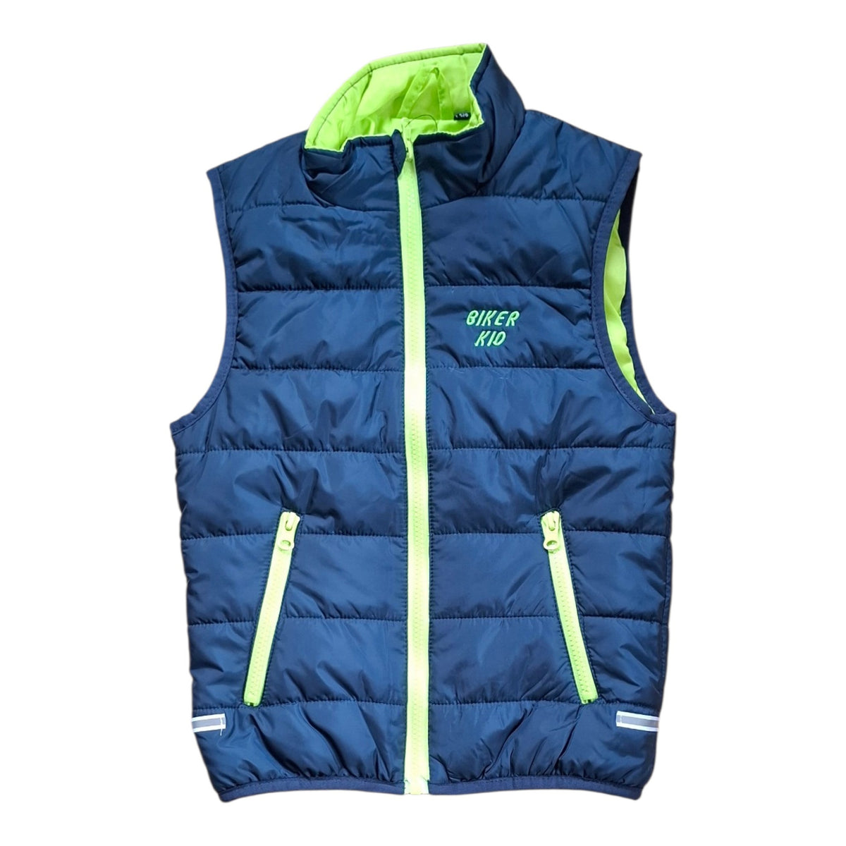 Kids Bodywarmer Embroidered Motorbike Design Lime Green