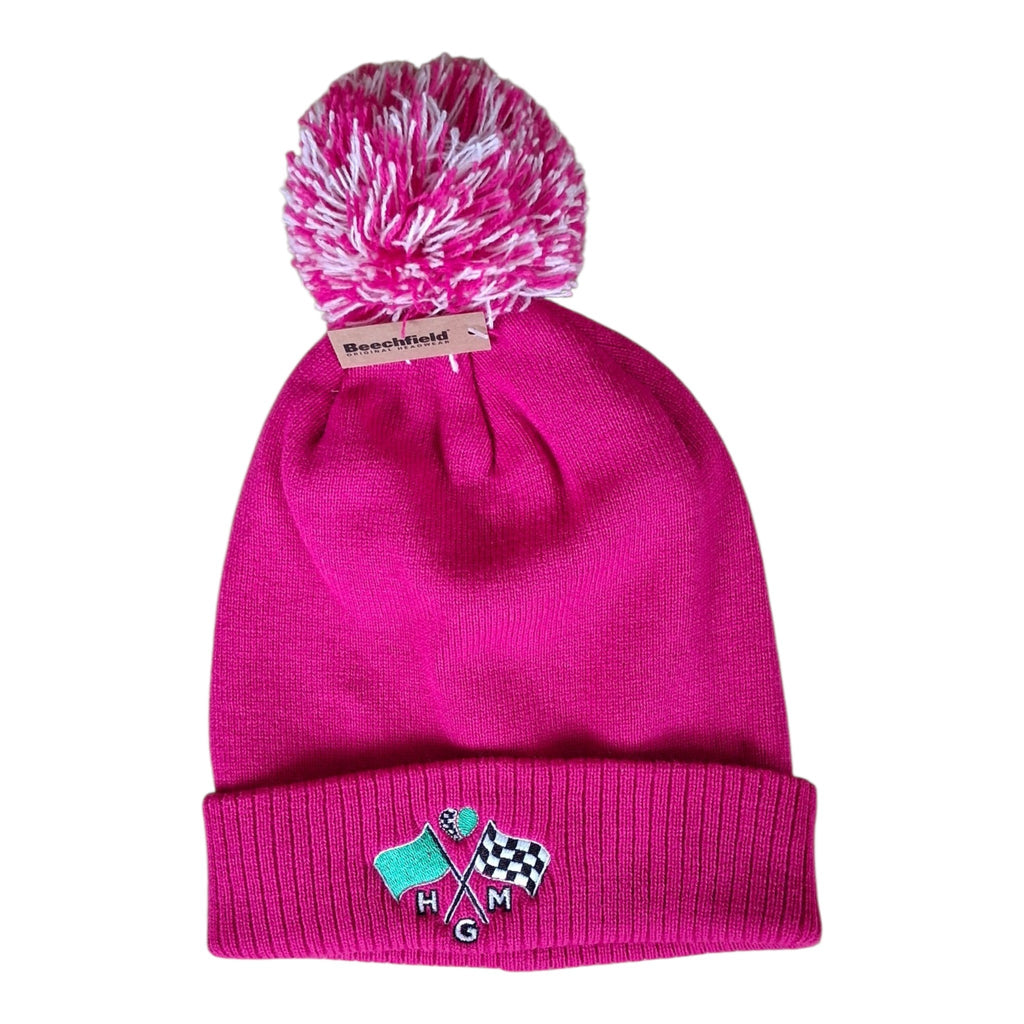 Huggme Bobble Hat Chequered Flag Green Flag Design
