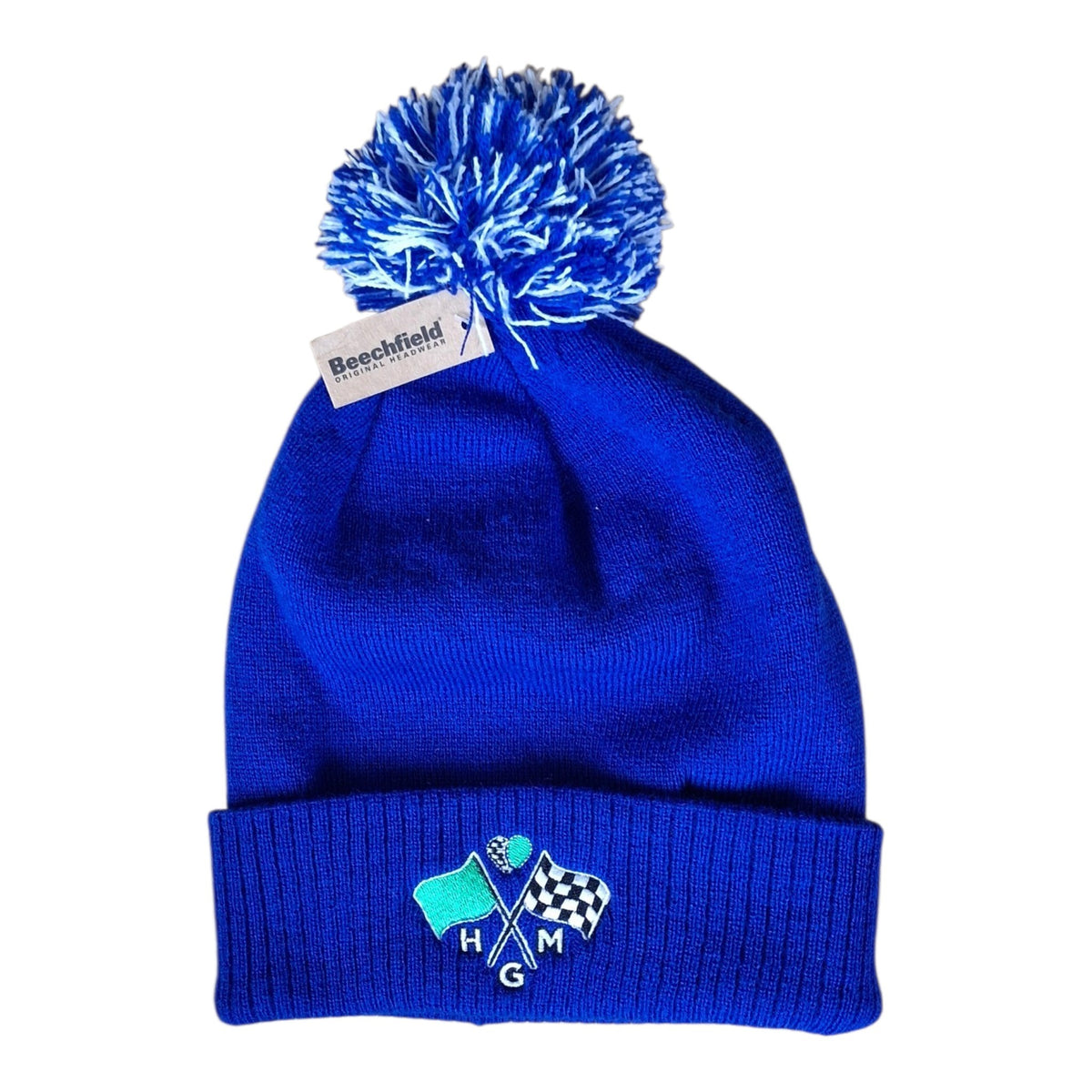 Huggme Bobble Hat Chequered Flag Green Flag Design